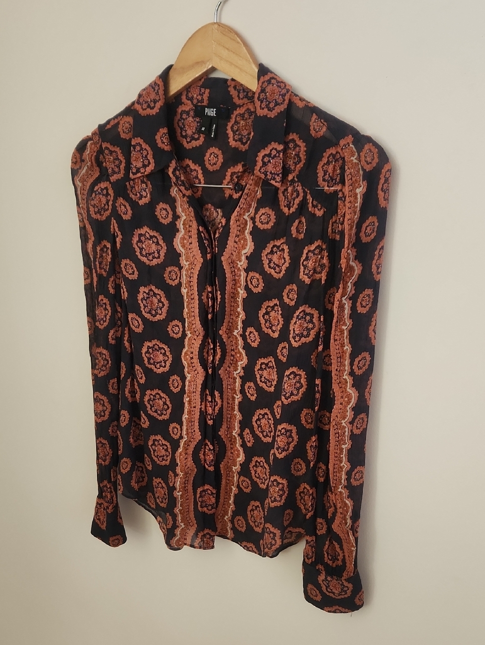 Paige Caraway Periscope & Dhalia 100% Silk Print Blouse Medium - Picture 3 of 9